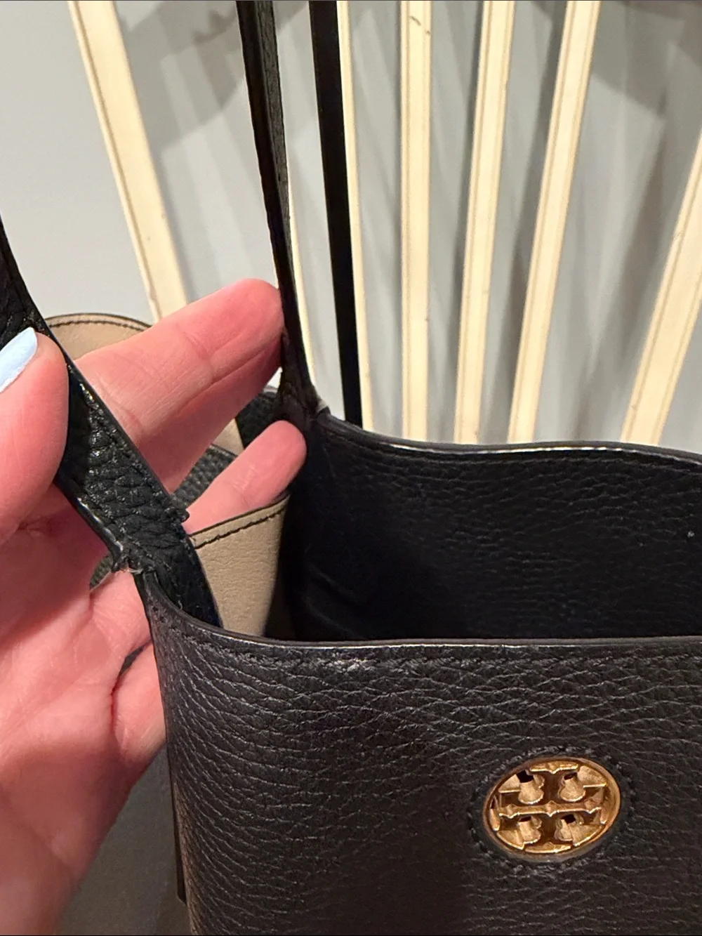 Tory Burch Black Leather Tote with Gold Logo